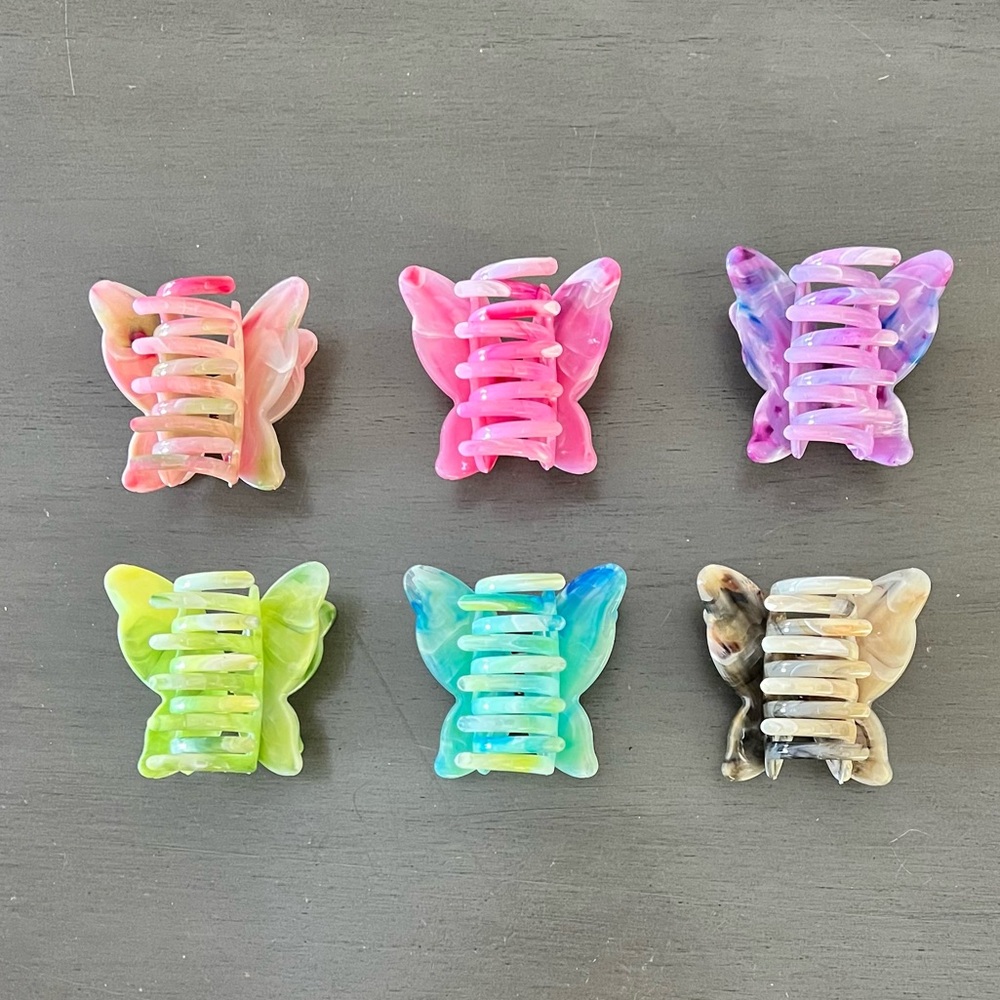 Light Purple Blue Marbled Double Wing Tier Butterfly 2.5" Lobster Claw Hair Clip - Picture 3 of 7